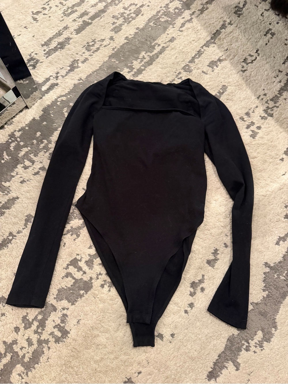 Black Long Sleeve square neck One-Piece Bodysuit